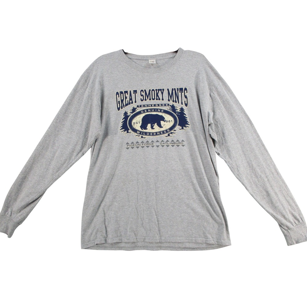 Fruit of the Loom Great Smoky Mountains Bear Graphic Long Sleeve Gray Shirt L